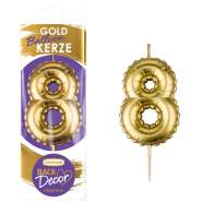 Produktbild für Backdecor Wachskerze gold in Ballon Form mit der Nr. 8 für festliche Tortendekorationen