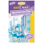 Produktbild für BackDecor 12 Wachskerzen blau-weiß mit Zuckerkerzenhalter - langsam abbrennend