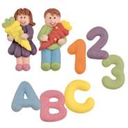 Produktbild für Günthart 8 Stück Zuckerfiguren Schulanfang Junge und Mädchen mit Schultüte, ABC & 123 ideal für Einschulung