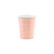 Produktbild für 6 Pappbecher in rosa mit goldenem Gitter Muster, 200ml