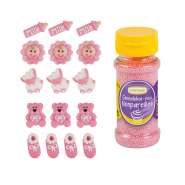 Produktbild für 16 Zuckerfiguren für Taufe mit rosa Streudekor