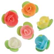 Produktbild für 150 Stück Oblaten Rosen bunt in 6 Farben orange, gelb, rot, rosa, blau, grün, weiss