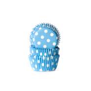Produktbild für 60 Mini Muffinförmchen blau, weiß gepunktet