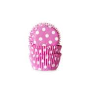 Produktbild für 60 Mini Muffinförmchen pink, weiß gepunktet