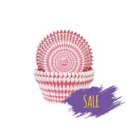 Produktbild für 50 Muffinförmchen Harlekin Muster, rot - weiß