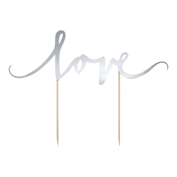 517 3 Cake Topper Love Silber partydeco Partydeko